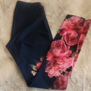 Goop Flower Print Leggings Navy Pink Small
